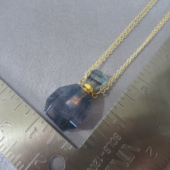 Gemstone Perfume Bottle, Rainbow Fluorite and Brass - Picture 6 of 6